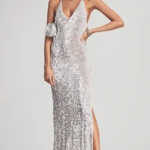 NWT Retrofete Marie Silver Crochet Gown Size M/L - Picture 3 of 3